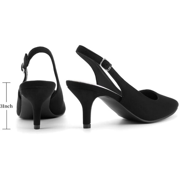 🆕 Women Black Low Heel Pump Closed Pointed Toe Kitten Wedding Party Dressy Sexy - Picture 5 of 8